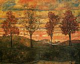 Egon Schiele Canvas Paintings - Four Trees